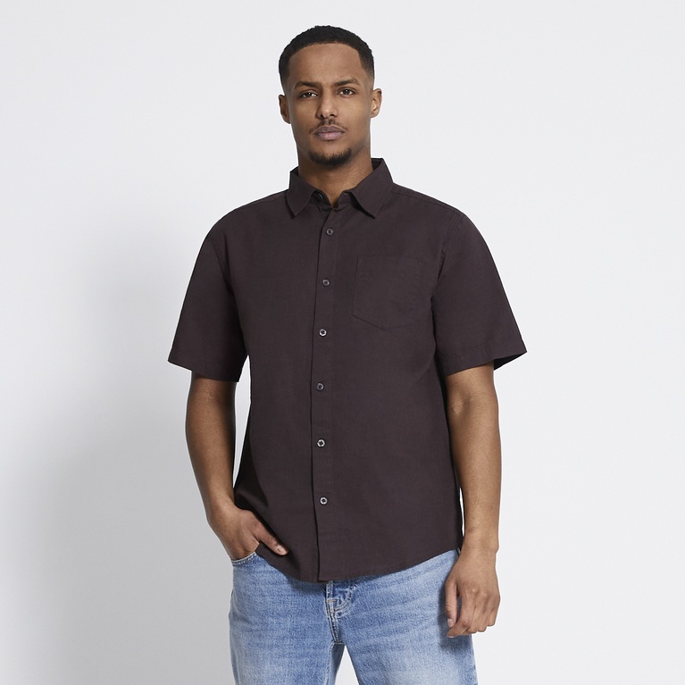 Short sleeve linen blend shirt "Isak" Brown